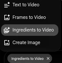 Le menu Flow où l'on choisit « Ingredients to Video »