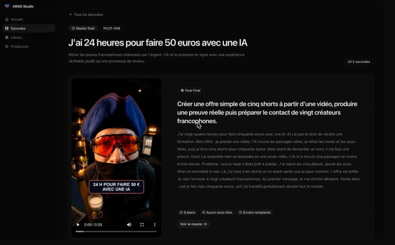 ARGO Studio, l'épisode, plan par plan